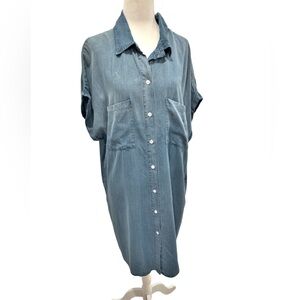 NWT Women's Short Sleeve Button Down Chambray Shirt Dress XXL